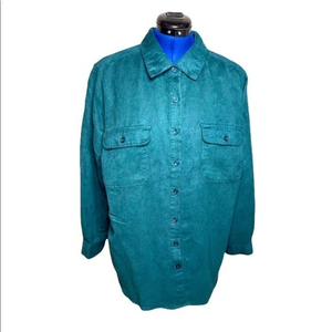 Roamans 20W forest green faux suede button down‎ long sleeves shacket top